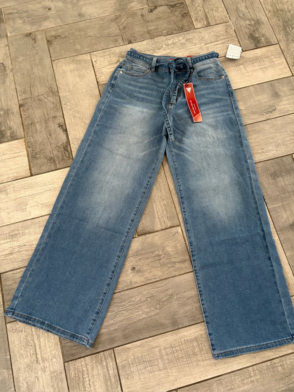 guess high rise belted wide leg jeans available in 28x32 or 29x32